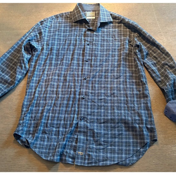 Thomas Dean Other - Thomas Dean Mens Navy Blue Plaid Button Down Shirt Long Sleeve Cotton Size M
